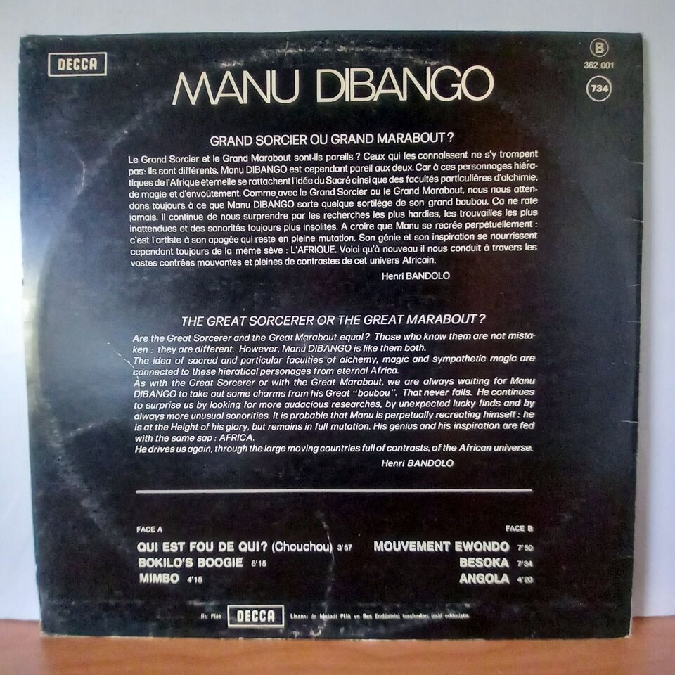 MANU DIBANGO – MANU 76 (1976) - YERLİ BASKI LP 2.EL PLAK