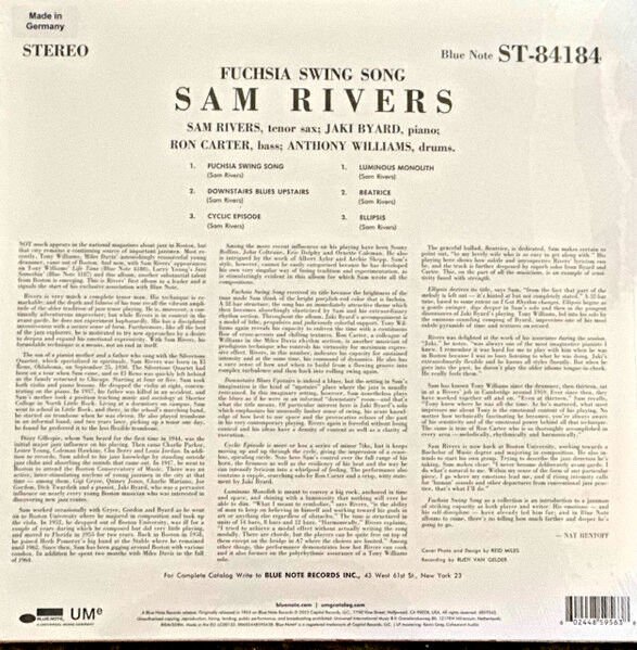 SAM RIVERS - FUCHSIA SWING SONG (1965) - LP BLUE NOTE CLASSIC VINYL SERIES 180GR 2023 EDITION SIFIR PLAK