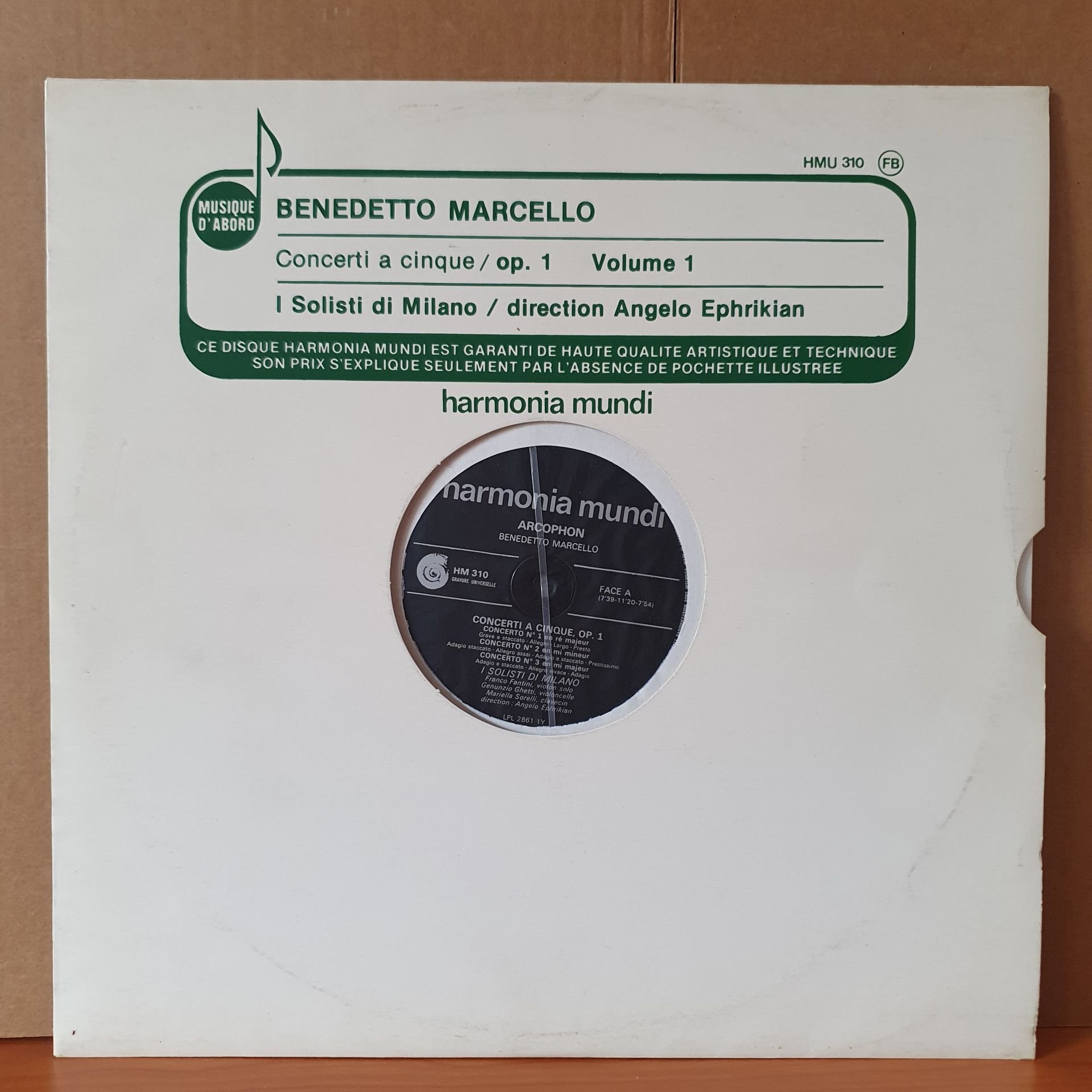 BENEDETTO MARCELLO: CONCERTI A CINQUE OP.1 VOLUME 1 / I SOLISTI DI MILANO / ANGELO EPHRIKIAN - LP 2.EL PLAK