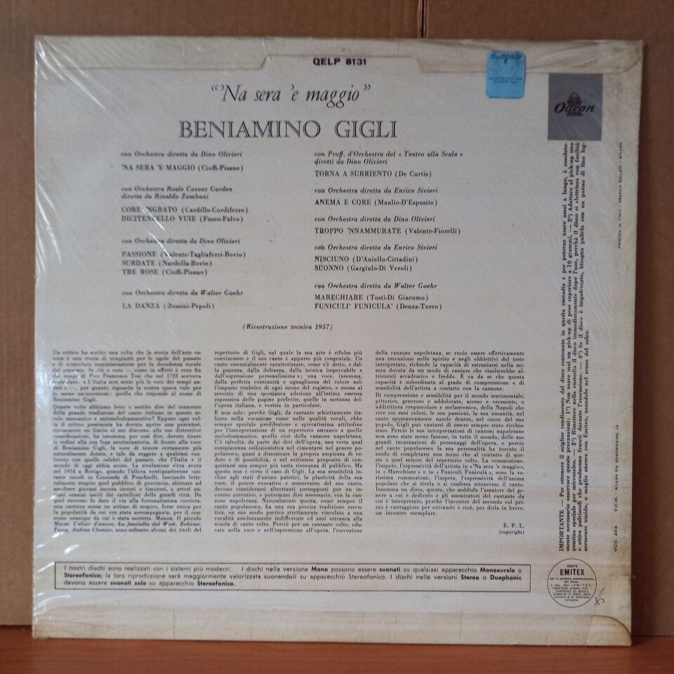 BENIAMINO GIGLI – 'NA SERA 'E MAGGIO - LP DÖNEM BASKISI SIFIR PLAK