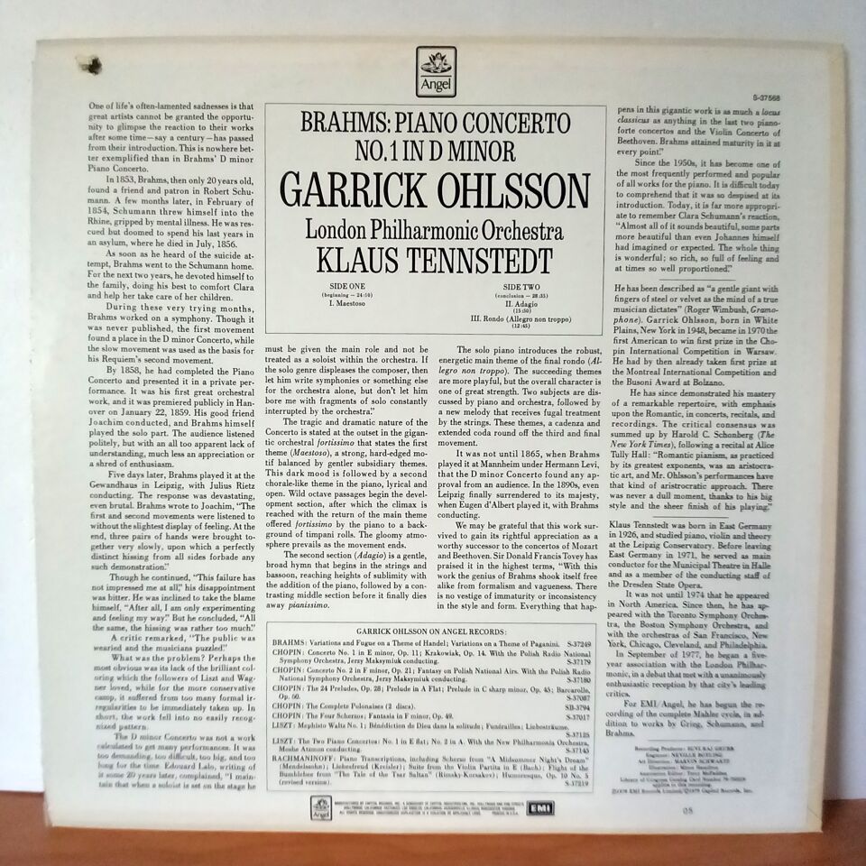 BRAHMS - GARRICK OHLSSON, LONDON PHILHARMONIC ORCHESTRA, KLAUS TENNSTEDT – PIANO CONCERTO NO. 1 IN D MINOR (1979) - LP 2.EL PLAK