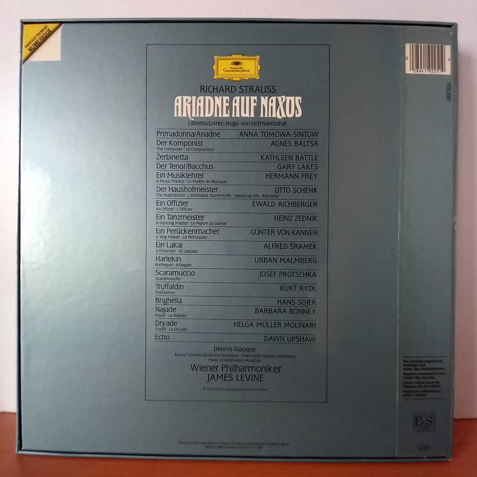 STRAUSS: ARIADNE AUF NAXOS / TOMOWA-SINTOW · BATTLE · BALTSA · LAKES · PREY, WIENER PHILHARMONIKER, JAMES LEVINE (1986) - 2LP BOX SET 2.EL PLAK