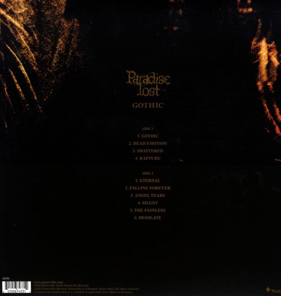 PARADISE LOST - GOTHIC (1991) - LP 180GR REISSUE SIFIR PLAK