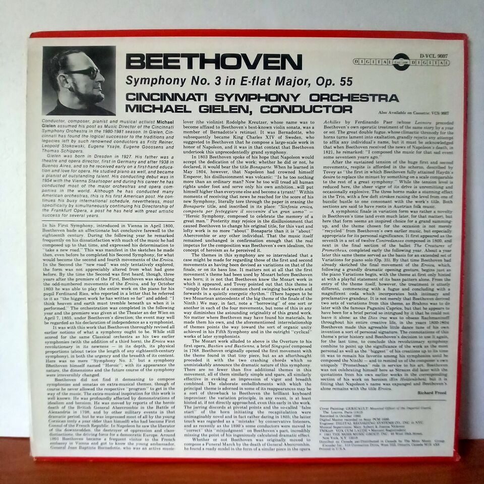 BEETHOVEN: SYMPHONY NO. 3 \'EROICA\' / CINCINNATI SYMPHONY ORCHESTRA, MICHAEL GIELEN (1981) - LP 2.EL PLAK