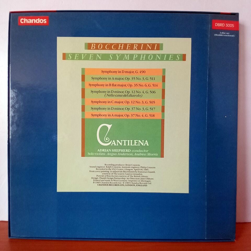 BOCCHERINI: SEVEN SYMPHONIES / CANTILENA, ADRIAN SHEPHERD (1985) - 3LP BOX SET 2.EL PLAK