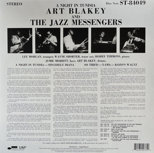 ART BLAKEY & THEJAZZ MESSENGERS - A NIGHT IN TUNISIA (1961) - LP BLUE NOTE CLASSIC VINYL SERIES 180GR 2024 EDITION SIFIR PLAK