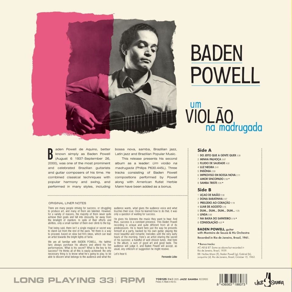 BADEN POWELL - UN VIOLAO NA MADRUGADA (1961) - LP BOSSA NOVA,LATIN JAZZ 180GR 2025 EDITION SIFIR PLAK