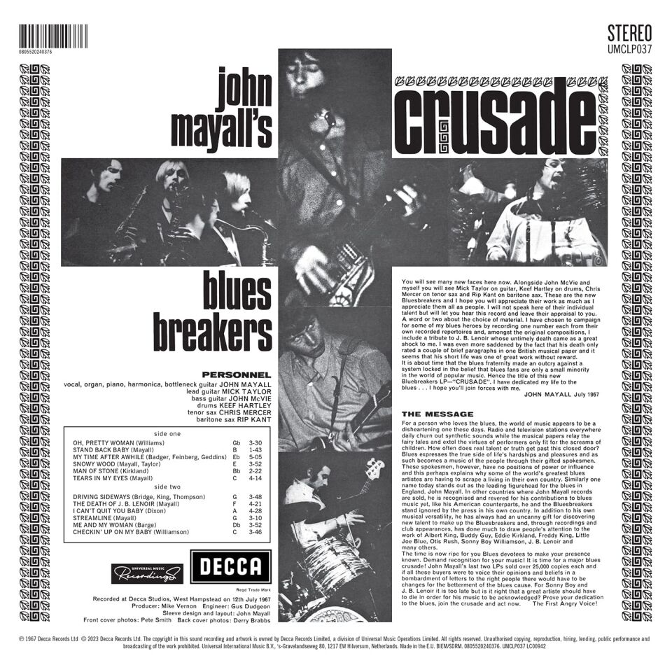 JOHN MAYALL & THE BLUESBREAKERS - CRUSADE (1967) - LP 180GR 2023 EDITION SIFIR PLAK