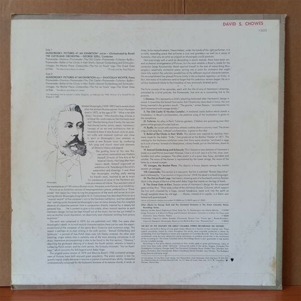 MUSSORGSKY / RAVEL / GEORGE SZELL AND THE CLEVELAND ORCHESTRA / SVIATOSLAV RICHTER – PICTURES AT AN EXHIBITION (1973) - LP 2.EL PLAK