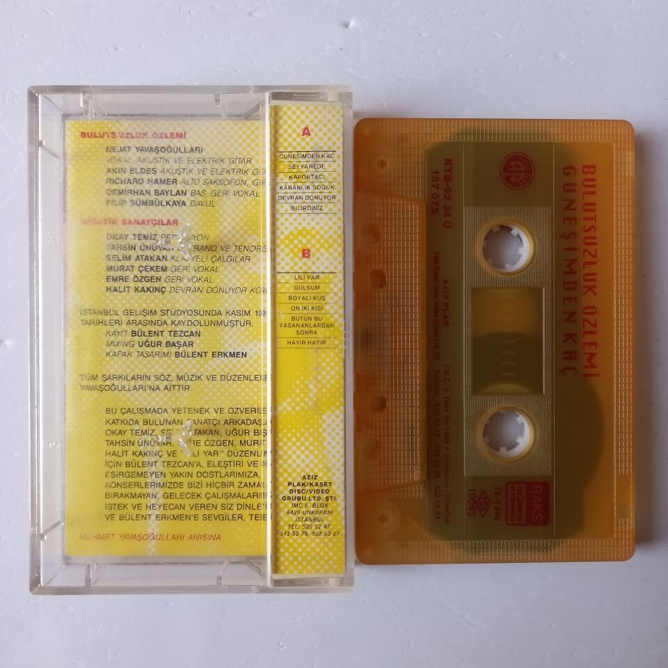 BULUTSUZLUK ÖZLEMİ - GÜNEŞİMDEN KAÇ (1992) - KASET 2.EL