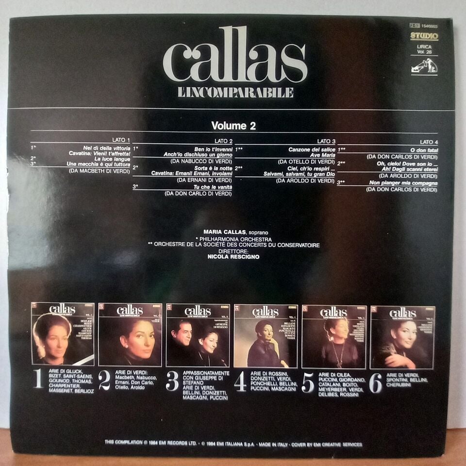MARIA CALLAS - L'INCOMPARABILE VOL. 2 / ARIE DI VERDI (1984) - 2LP 2.EL PLAK
