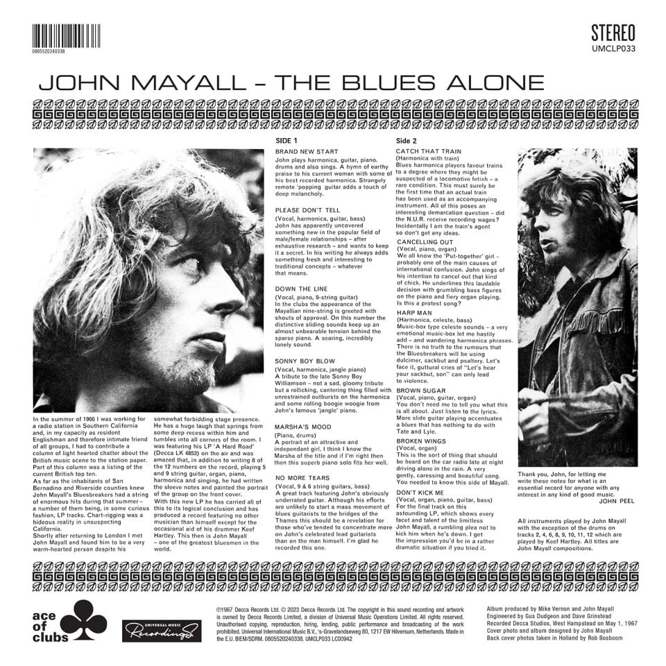 JOHN MAYALL - BLUES ALONE (1967) - LP 180GR 2023 EDITION SIFIR PLAK