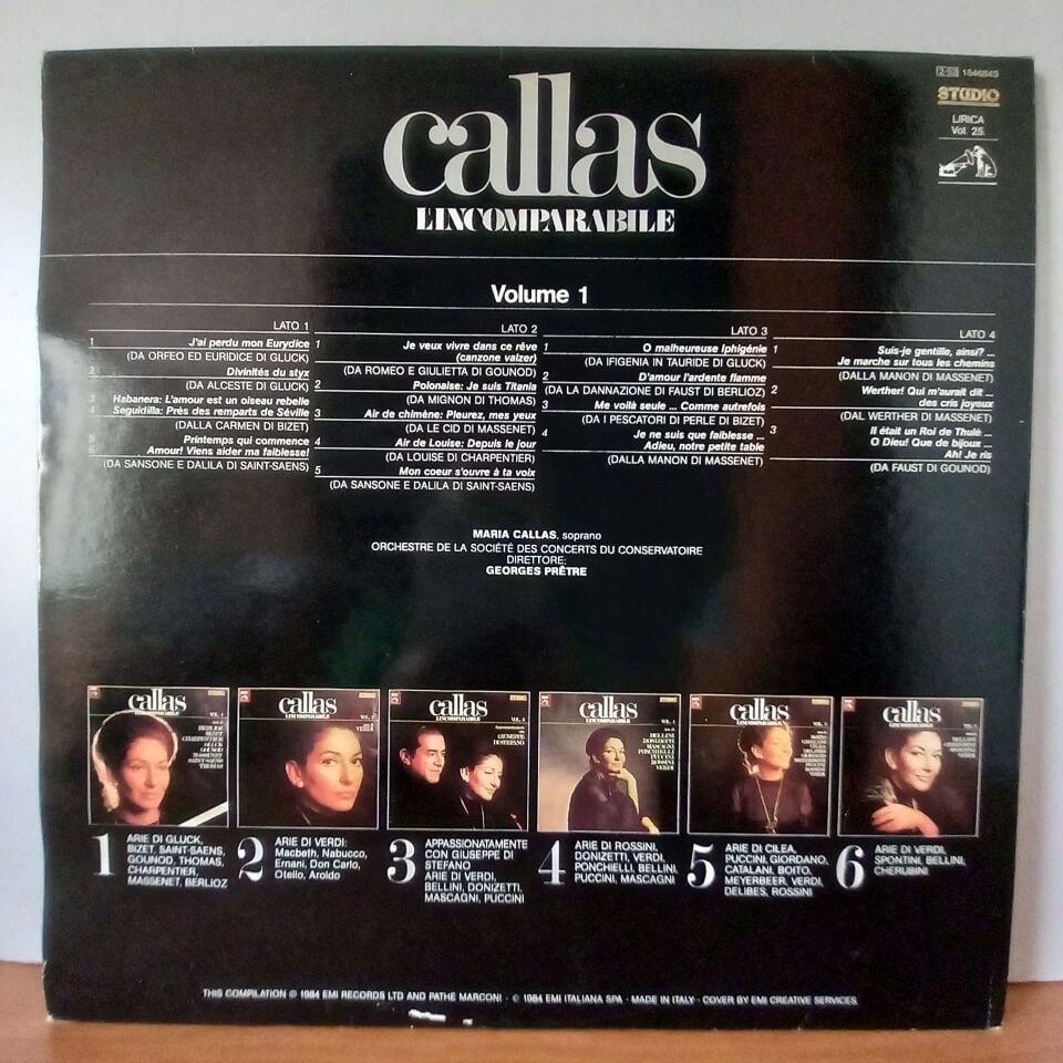 MARIA CALLAS – CALLAS L'INCOMPARABILE VOL. 1 / ARIE DI BERLIOZ, BIZET, GLUCK, GOUNOD, SAINT-SEANS (1984) - 2LP 2.EL PLAK