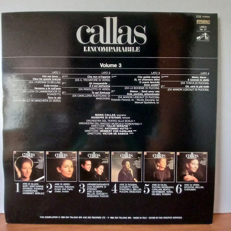 MARIA CALLAS, GIUSEPPE DI STEFANO – CALLAS L'INCOMPARABILE VOL. 3 (1984) - 2LP 2.EL PLAK