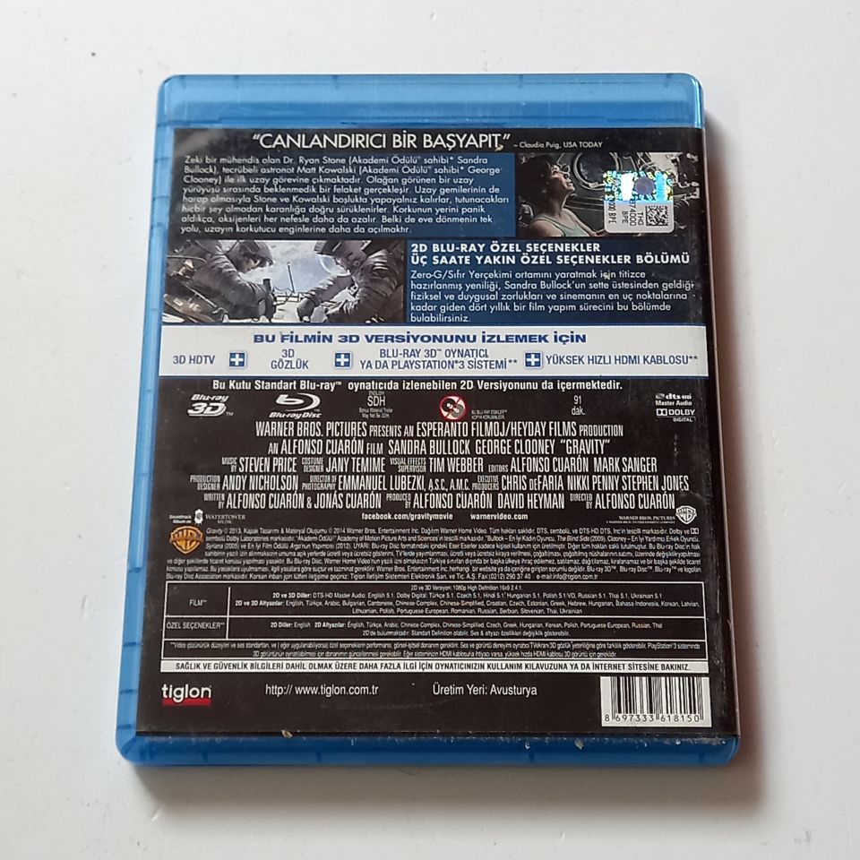 GRAVITY / YERÇEKİMİ - SANDRA BULLOCK, GEORGE CLOONEY, YÖN.: ALFONSO CUARON - BLU-RAY 3D + BLU-RAY 2.EL