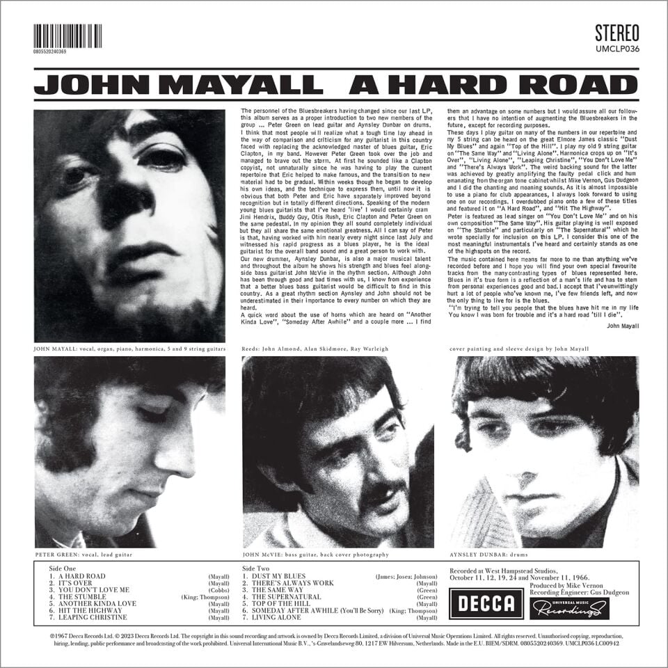 JOHN MAYALL - A HARD ROAD (1967) - LP 180GR 2023 EDITION SIFIR PLAK