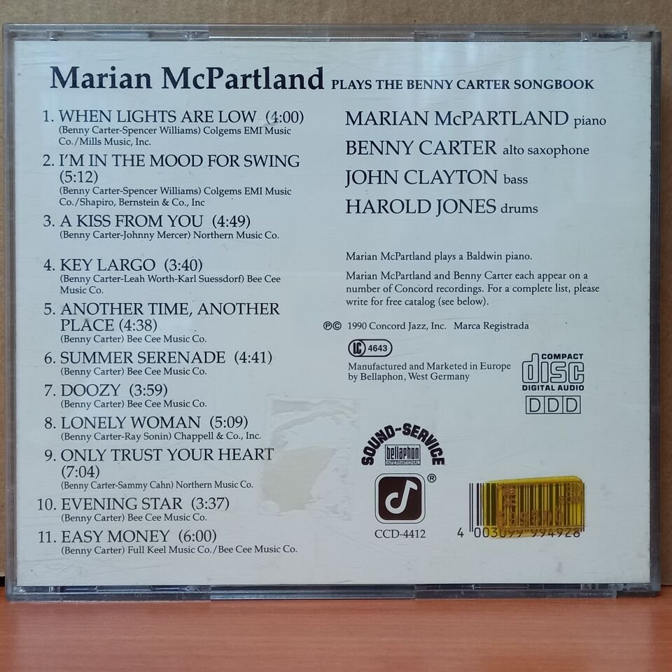 MARIAN MCPARTLAND, BENNY CARTER – MARIAN MCPARTLAND PLAYS THE BENNY CARTER SONGBOOK (1990) - CD 2.EL