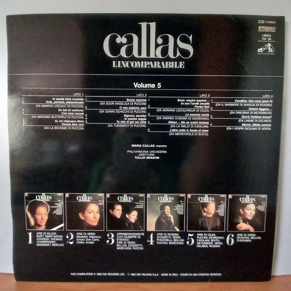 MARIA CALLAS – CALLAS L'INCOMPARABILE VOL. 5 / ARIE DI BOITO, CATALANI, CILEA, PUCCINI, ROSSINI, VERDI (1984) - 2LP 2.EL PLAK