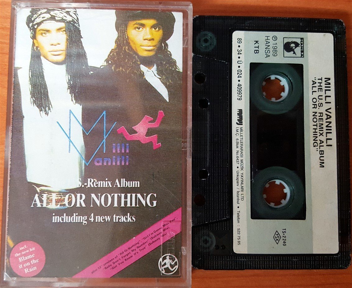 MILLI VANILLI - THE US REMIX ALBUM ALL OR NOTHING (1989) MMY CASSETTE MADE IN TURKEY ''USED'' PAPER LABEL
