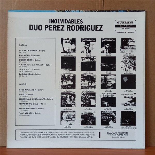 DUO PEREZ-RODRIGUEZ – INOLVIDABLES - LP 2.EL PLAK