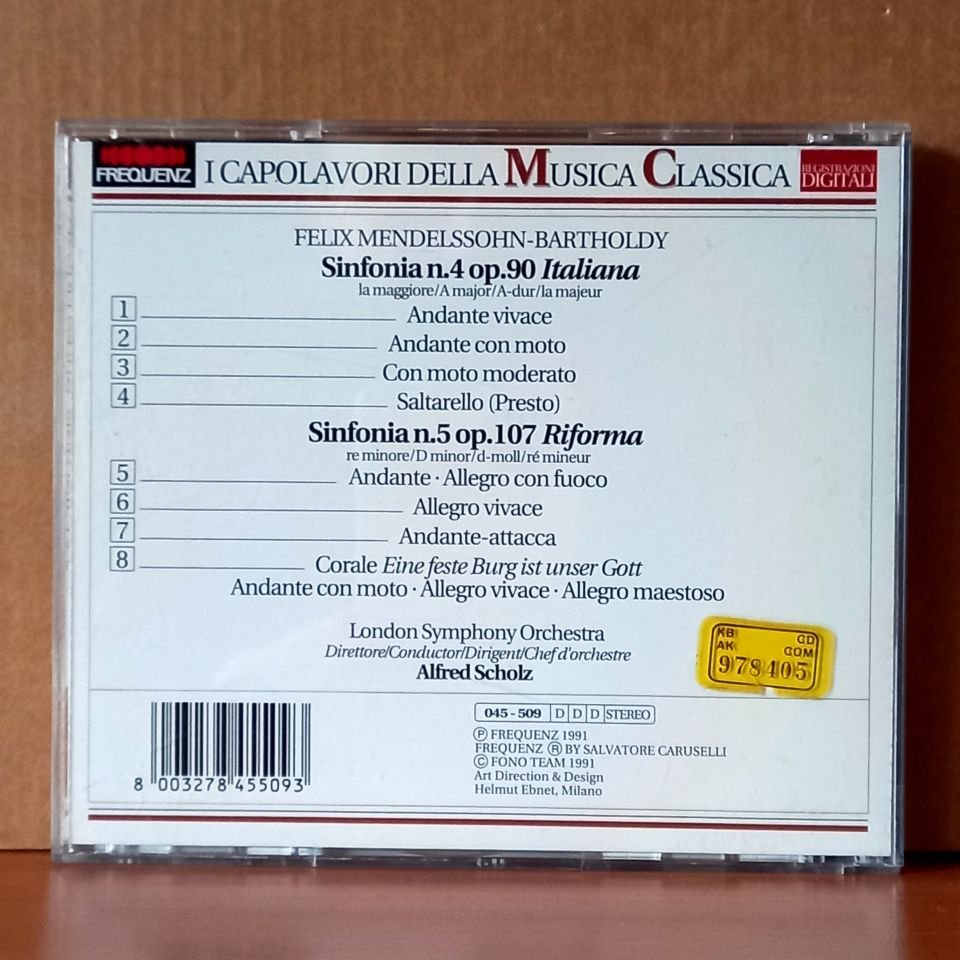 MENDELSSOHN: SINFONIA N.4 OP.90 ITALIANA / SINFONIA N.5 OP.107 RIFORMA / LONDON SYMPHONY ORCHESTRA, ALFRED SCHOLZ (1991) - CD 2.EL