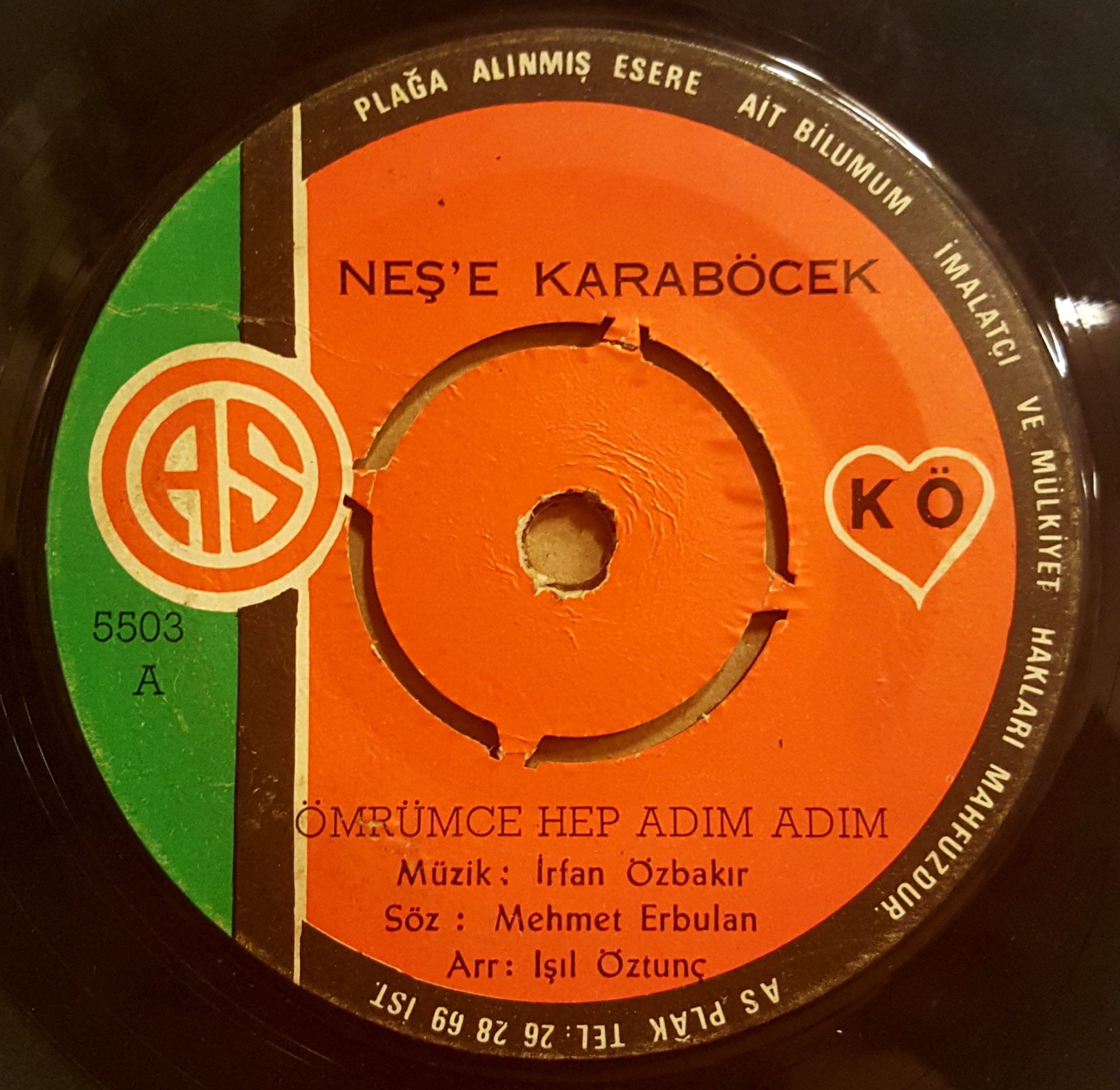 NEŞE KARABÖCEK - ÖMRÜMCE HEP ADIM ADIM / AŞKIN KANUNU -  7'' 45 DEVİR KAPAKSIZ 2.EL 45LİK PLAK