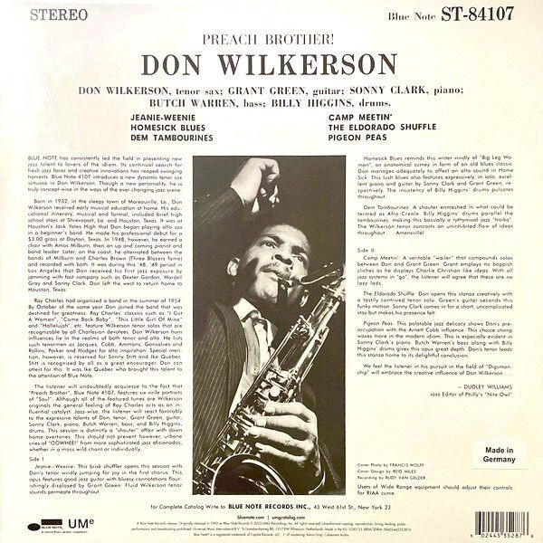 DON WILKERSON - PREACH BROTHER (1962) - LP BLUE NOTE CLASSIC VINYL SERIES 180GR 2023 EDITION SIFIR PLAK
