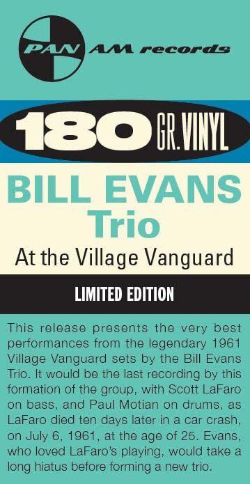 BILL EVANS TRIO - AT THE VILLAGE VANGUARD (1961) - LP 2019 EDITION SIFIR PLAK