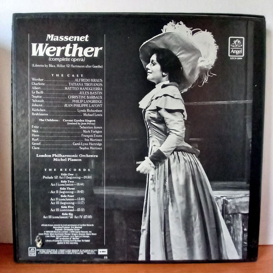 MASSENET: WERTHER (COMPLETE OPERA) / ALFREDO KRAUS ‧ TATIANA TROYANOS / MATTEO MANUGUERRA ‧ CHRISTINE BARBAUX ‧ JULES BASTIN / JEAN-PHILIPPE LAFONT ‧ PHILIP LANGRIDGE / LONDON PHILHARMONIC ORCHESTRA ‧ MICHEL PLASSON (1979) - 3LP BOX SET 2.EL PLAK