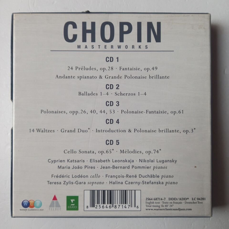 CHOPIN - MASTERWORKS - TELDEC ERATO 5CD 2.EL 