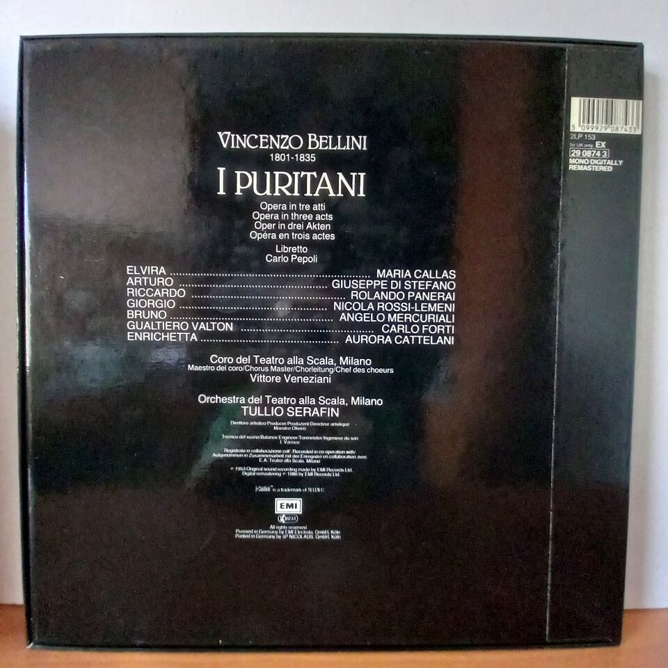 BELLINI: I PURITANI (OPERA IN THREE ACTS) / CALLAS, DI STEFANO, ROSSI-LEMENI, PANERAI, ORCHESTRA E CORO DEL TEATRO ALLA SCALA DI MILANO, SERAFIN (1986) - 2LP BOX SET 2.EL PLAK