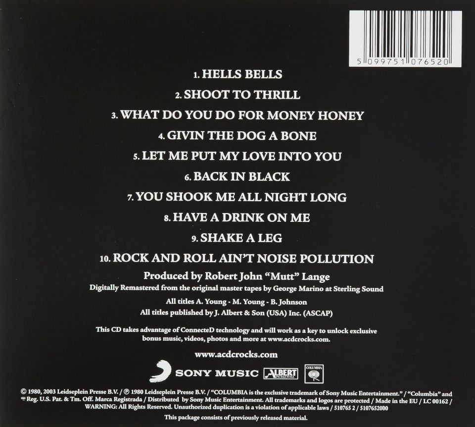 AC/DC - BACK IN BLACK (1980) - CD REISSUE DIGIPACK AMBALAJINDA SIFIR