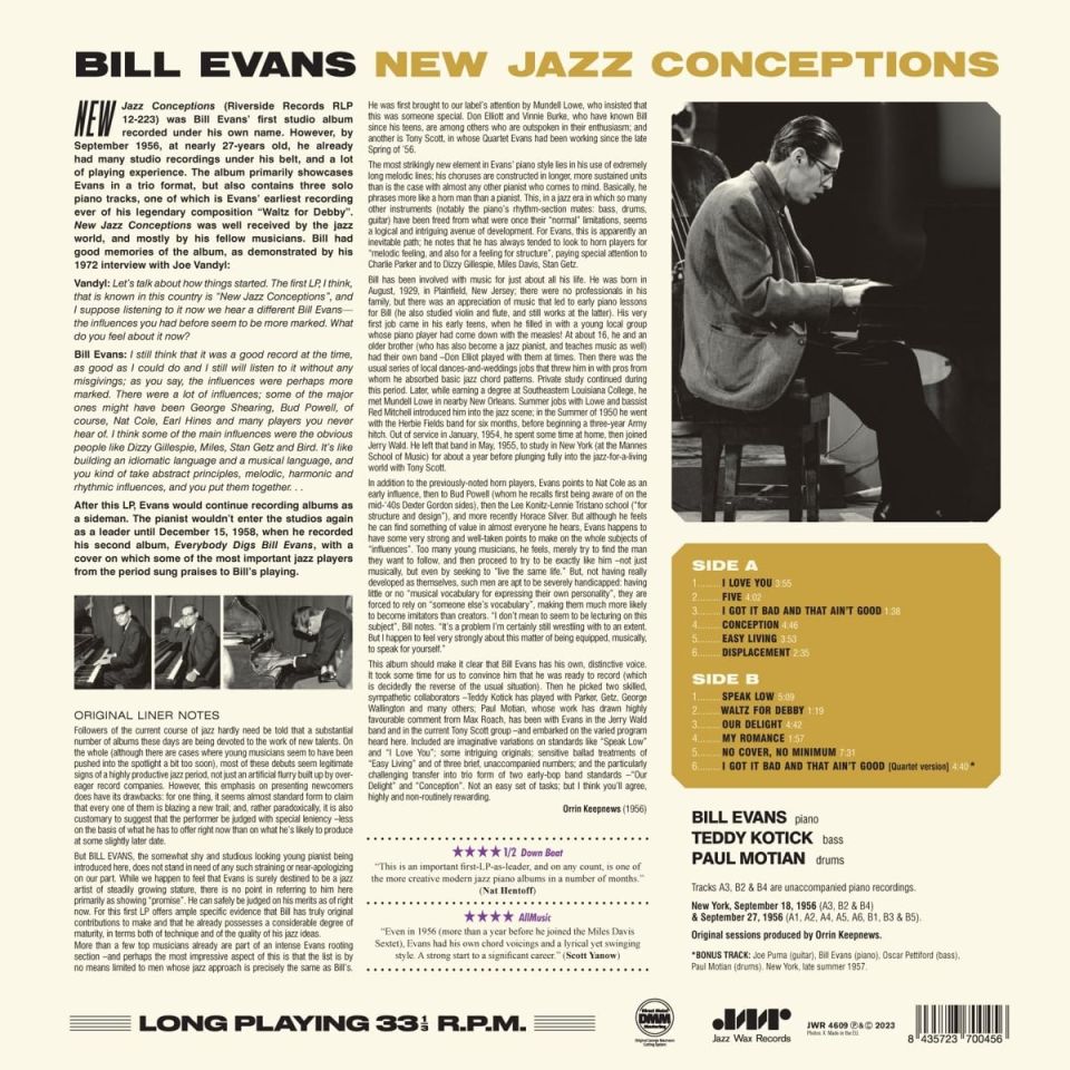 BILL EVANS - NEW JAZZ CONCEPTIONS (1957) - LP 180GR 2023 EDITION SIFIR PLAK