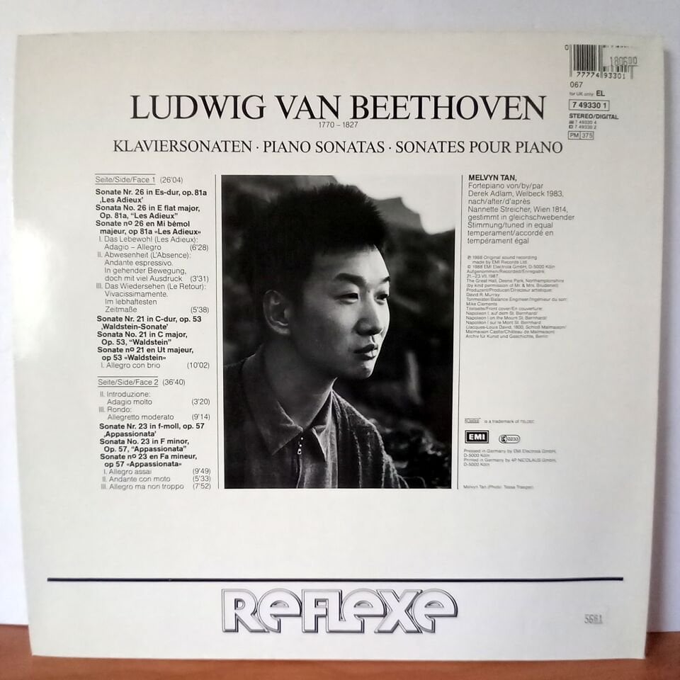 BEETHOVEN: SONATAS \'\'LES ADIEUX\'\' ∙ \'\'WALDSTEIN\'\' ∙ \'\'APPASSIONATA\'\' / MELVYN TAN (1988) - LP 2.EL PLAK