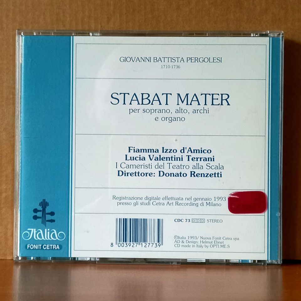 PERGOLESI: STABAT MATER / FIAMMA IZZO D'AMICO, LUCIA VALENTINI TERRANI / I CAMERISTI TEATRO ALLA SCALA / DONATO RENZETTI (1993) - CD 2.EL
