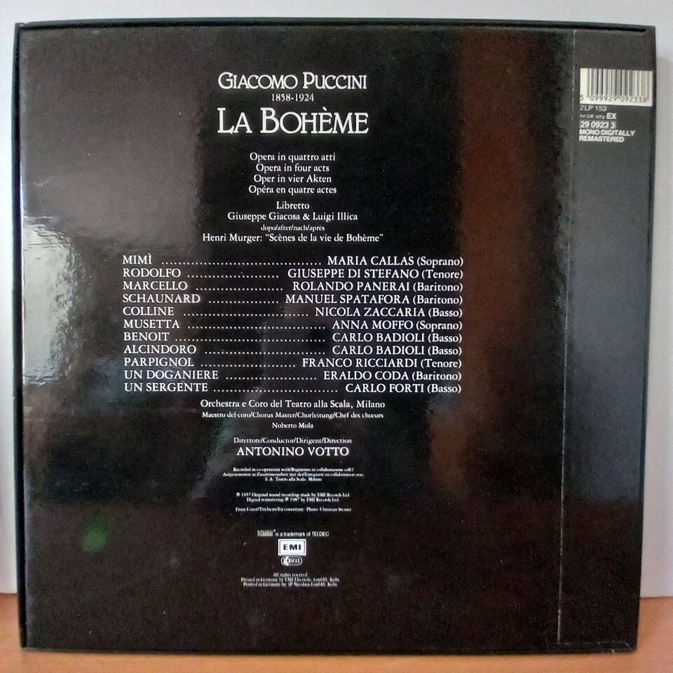 PUCCINI: LA BOHEME / CALLAS, DI STEFANO, PANERAI, MOFFO, ORCHESTRA E CORO DEL TEATRO ALLA SCALA DI MILANO, VOTTO (1987) - 2LP BOX SET 2.EL PLAK