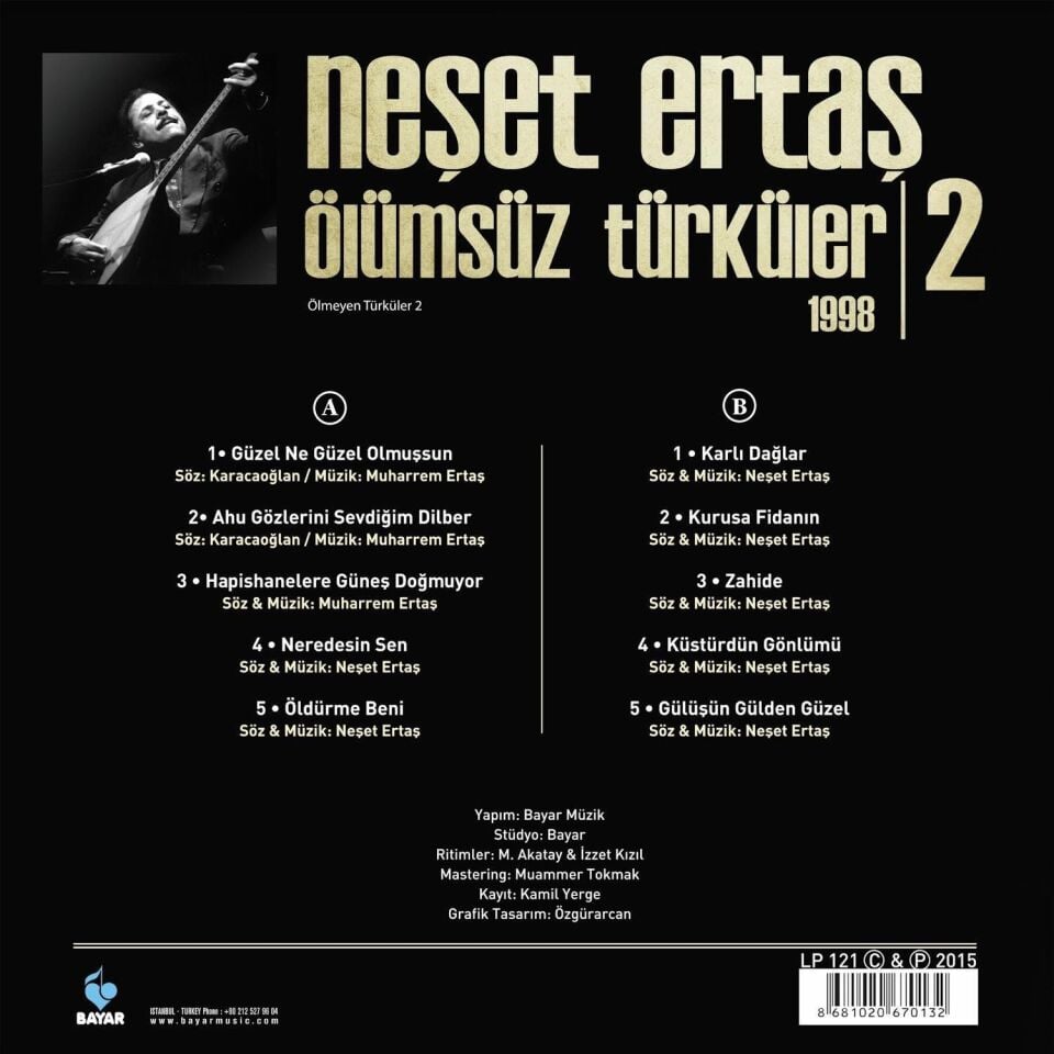 NEŞET ERTAŞ - ÖLÜMSÜZ TÜRKÜLER VOL 2 (DİKKAT , VOL 1 İLE AYNI PLAK) - LP 2025 BASIM SIFIR PLAK