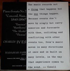 IVES: PIANO SONATO NO:2, CONCORD MASS, HADASSAH SAHR - LP 2.EL