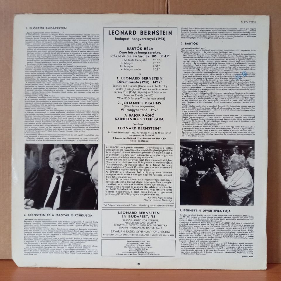 BERNSTEIN BUDAPESTEN '83 / BARTOK: ZENE / BERNSTEIN: DIVERTIMENTO / A BAJOR RADIO SZIMFONIKUS ZENEKARA (1983) - LP 2.EL PLAK