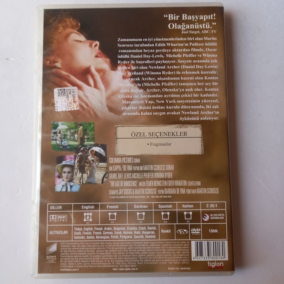 THE AGE OF INNOCENCE / MASUMİYET YAŞI - MARTIN SCORSESE, DANIEL DAY LEWIS, WINONA RYDER - DVD 2.EL