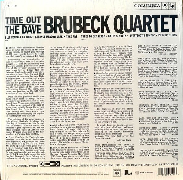 DAVE BRUBECK QUARTET - TIME OUT (1959) feat TAKE FIVE - LP 180GR 2024 EDITION COLUMBIA / SONY BASIM SIFIR PLAK