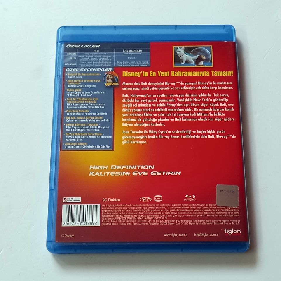 BOLT - DISNEY ANİMASYON - SES.: JOHN TRAVOLTA, MILEY CYRUS - BLU-RAY 2.EL