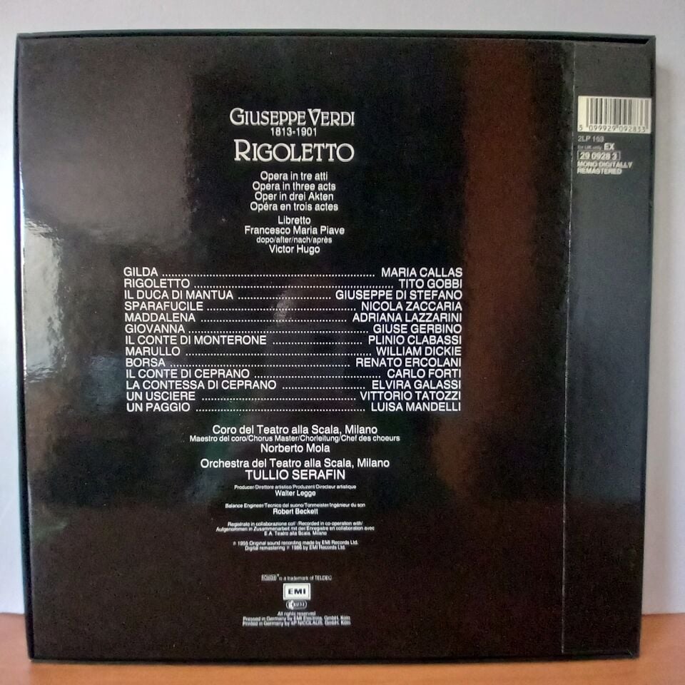VERDI: RIGOLETTO / CALLAS, GOBBI, DI STEFANO, ORCHESTRA E CORO DEL TEATRO ALLA SCALA DI MILANO, SERAFIN (1986) - 2LP BOX SET 2.EL PLAK