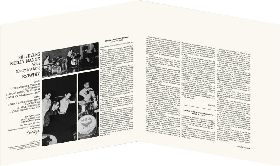 BILL EVANS & SHELLY MANNE with MONTY BUDWIG - EMPATHY (1962) - LP 180GR 2023 REISSUE GATEFOLD SIFIR PLAK