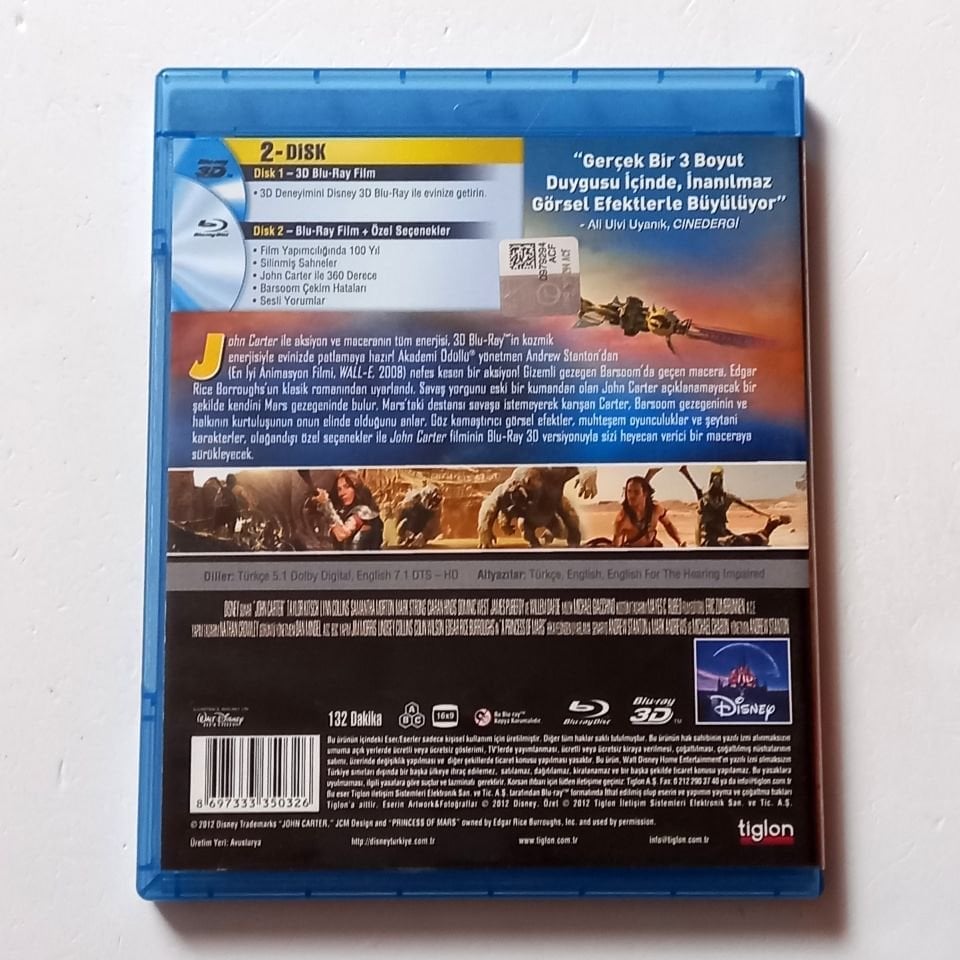 JOHN CARTER 3D - TAYLOR KITSCH, LYNN COLLINS - YÖN.: ANDREW STANTON - 3D BLU-RAY + BLU RAY 2.EL