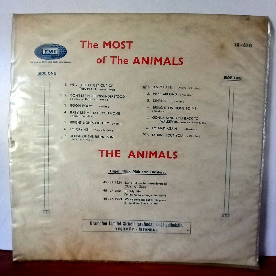 THE ANIMALS – THE MOST OF THE ANIMALS (1965) - YERLİ BASKI LP 2.EL PLAK