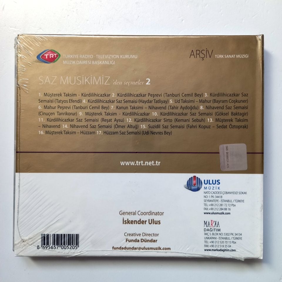 SAZ MUSİKİMİZ'DEN SEÇMELER 2 / TÜRK SANAT MÜZİĞİ / TRT ARŞİV SERİSİ 21 - CD SIFIR