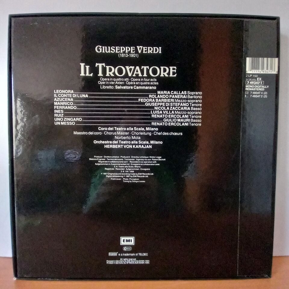 VERDI: IL TROVATORE / CALLAS, PANERAI, DI STEFANO, BARBIERI, ZACCARIA, ORCHESTRA E CORO DEL TEATRO ALLA SCALA, VON KARAJAN (1987) - 2LP BOX SET 2.EL PLAK