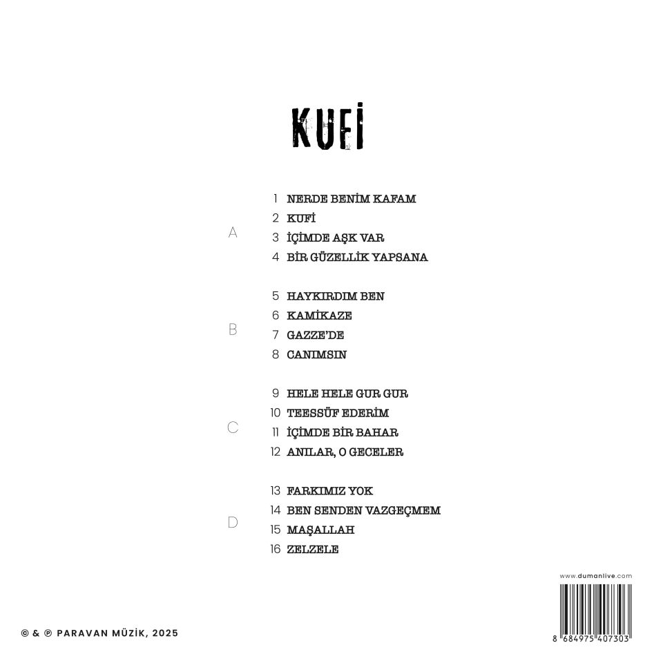 DUMAN - KUFİ (2024) - 2LP 2025 BASIM TÜRKÇE ROCK SIFIR PLAK