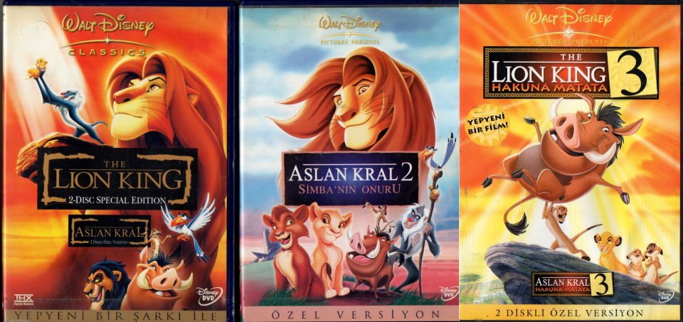 THE LION KING 1-2-3 - ASLAN KRAL ÜÇLEMESİ - WALT DISNEY ANİMASYONU - 3 DVD 5 DİSK 2.EL